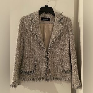2P Boucle Tweed Blazer Jones New York Ivory/Blue-Grey w/Raw Edges  Jacket Soft